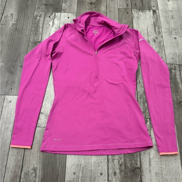 Nike Dri Fit Womens Medium Pink 1/4 Zip Pullover Half Zip Fleece Hooded … - Picture 1 of 7